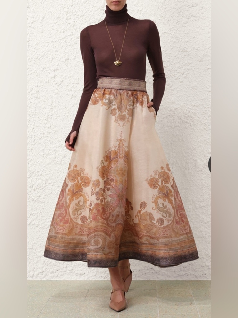 NWT $1,150 Zimmermann Illustration Maxi Skirt Cream Paisley Motif Size AU 2 US 8